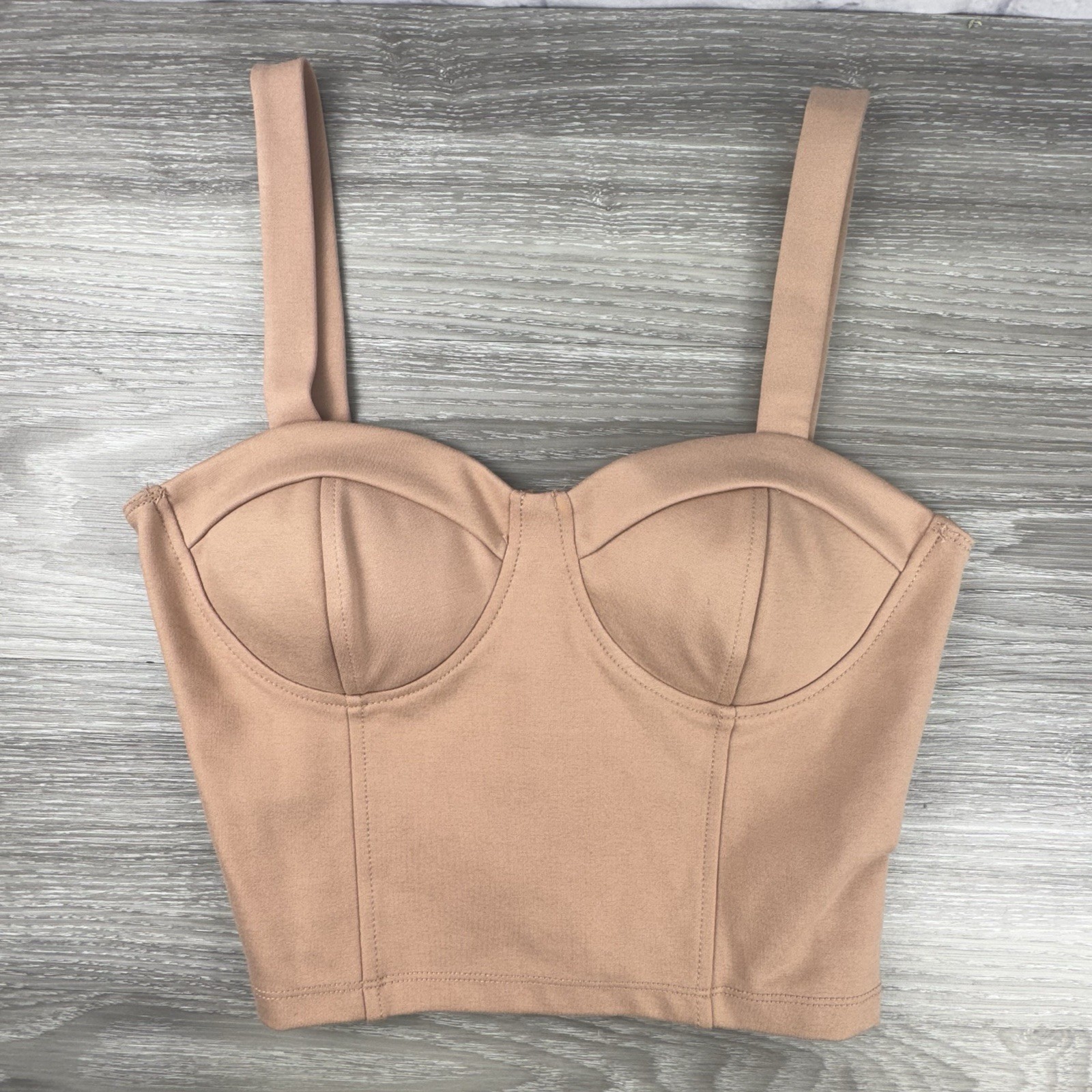 Shinestar Womens Medium Nude Corset Crop Top Bustier Tank Zip Back Stretch