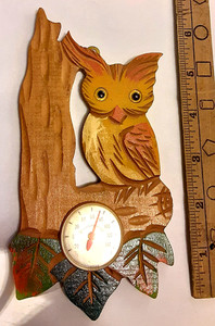 MCM Japan Carved Wooden Thermometer - Nice Hoot Owl