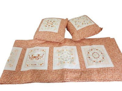 Handgefertigt bestickt gesteppt Bett Läufer & 2 Kissenbezüge Set-brandneu