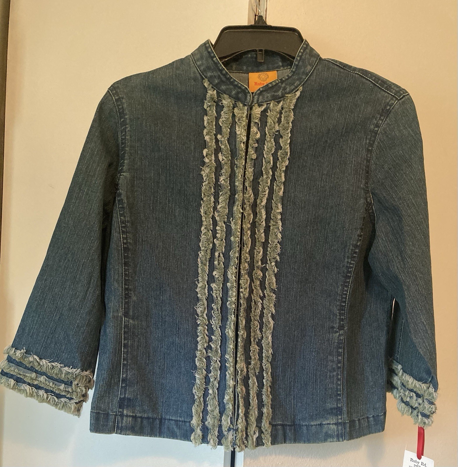 Ruby Rd. Women's Denim Jacket 3/4 Sleeve Embellished Blue Size 12 Petite
