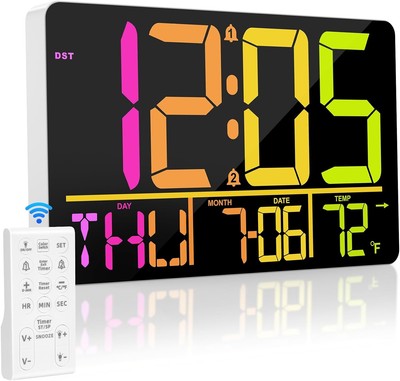 33 cm große digitale Wanduhr mit Fernbedienung, RGB-Farbwechsel, 25... 