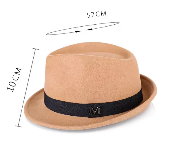 Sombrero Fedora de fieltro de lana para hombre invierno cálido clásico jazz Homburg ala estrecha negro
