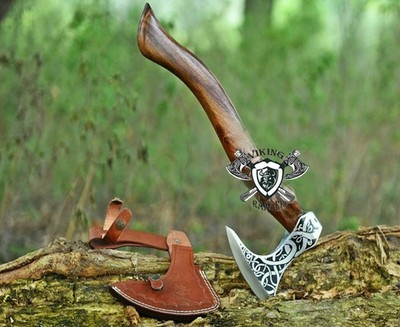 Viking Handmade Carbon Steel Axe Rosewood Handle With Leather Sheath Best Gift