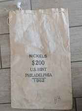 United States Mint Vintage Canvas Money Bag $200 Nickels 1962 Philadelphia