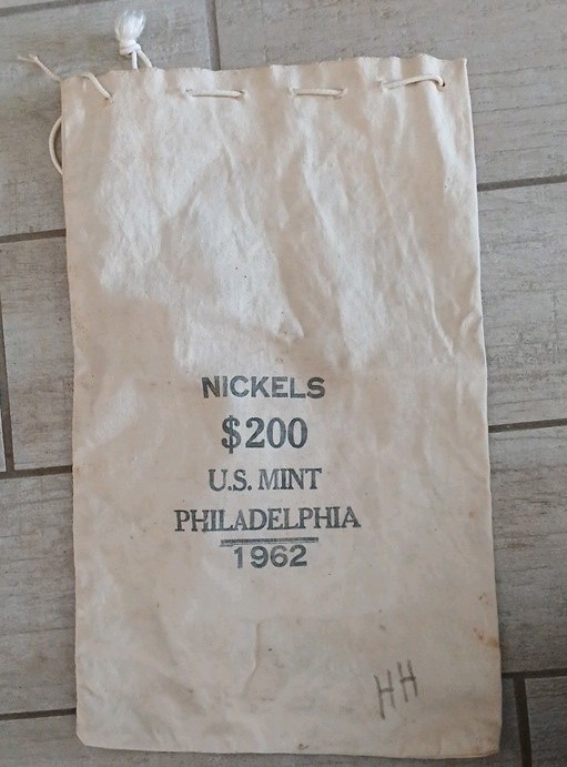 United States Mint Vintage Canvas Money Bag $200 Nickels 1962 Philadelphia 