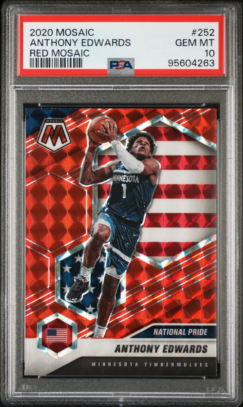2020 PANINI MOSAIC RED MOSAIC #252 ANTHONY EDWARDS ROOKIE RC PSA 10