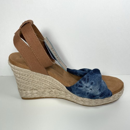 Tom’s Marisela Wedge Sandal Espadrille Platform Navy Washed Tie Dye Sz 7 - Foto 5 di 15