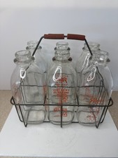 Vintage Metal Milk Bottle Carrier W/ SIX 6 Glass Dairy Quart Bottles Michigan