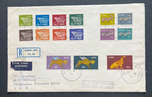 AtoZ. Ireland 1971 Definitive Issue FDC Registered Airmail to USA