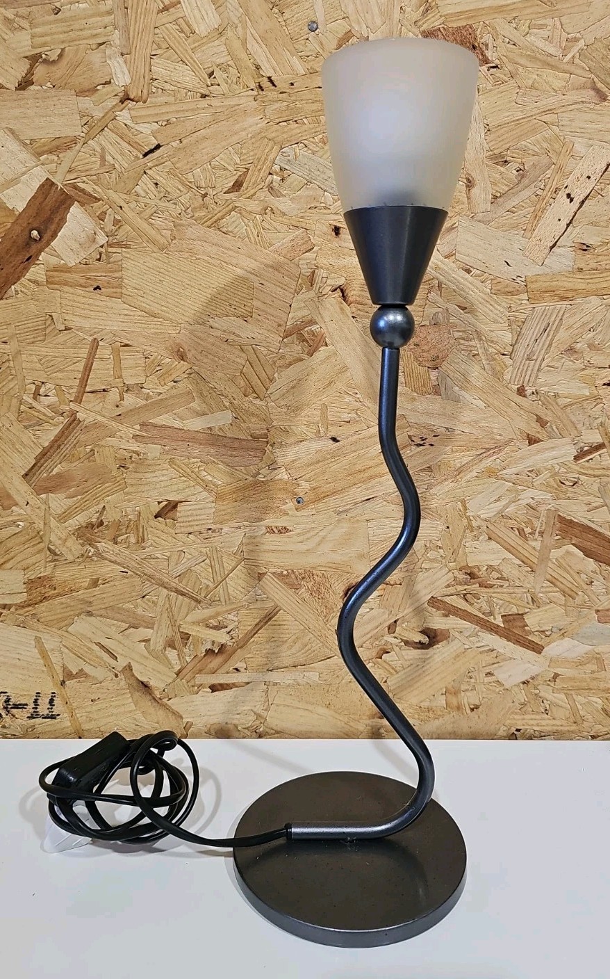 Vintage Marks & Spencer Frosted Uplighter Wavy Metal Wiggle Table Lamp