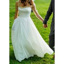 NEW BHLDN Whispers & Echoes Bellevue Ivory White Linen Wedding Bridal Gown Sz 12