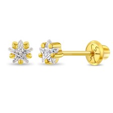 Star Pronged Cubic Zirconia Kids / Children's / Girls Earrings Safety Screw Back