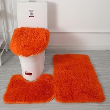 Bathroom Rugs Sets 3 Piece,U-Shaped Toilet Floor Mat Non Slip Rugs Orange
