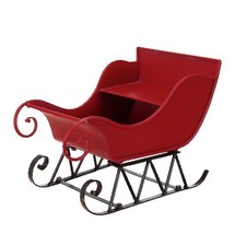 Small Iron Santa Sleigh Decoration, Red Distressed Christmas Tabletop Accent