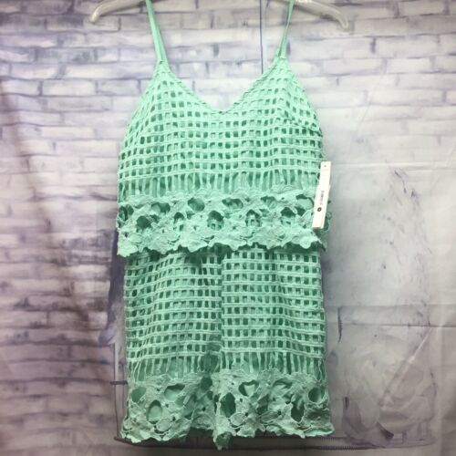 AQUA Lace Overlay Popover Adjustable Straps Romper Color Light Mint Size S $118  - Picture 1 of 3