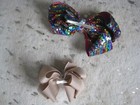 2 GIRLS JOJO SIWA MULTI-COLOR SEQUIN BOW BEIGE HAIR BOWS — photo 2