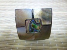 Abalone Adjustable, Finger Ring Silver Plate, Square 1 1/2" Top