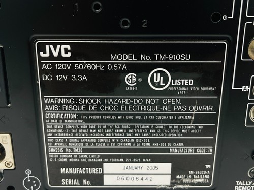 USED - JVC TM-910SU Color Video Monitor / Free Shipping - 30 Days Warranty - Picture 9 of 10