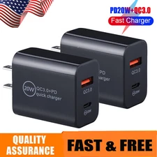 2 X 20W PD USB C Wall Charger Fast Quick Charge QC 3.0 Power Adapter Dual Ports