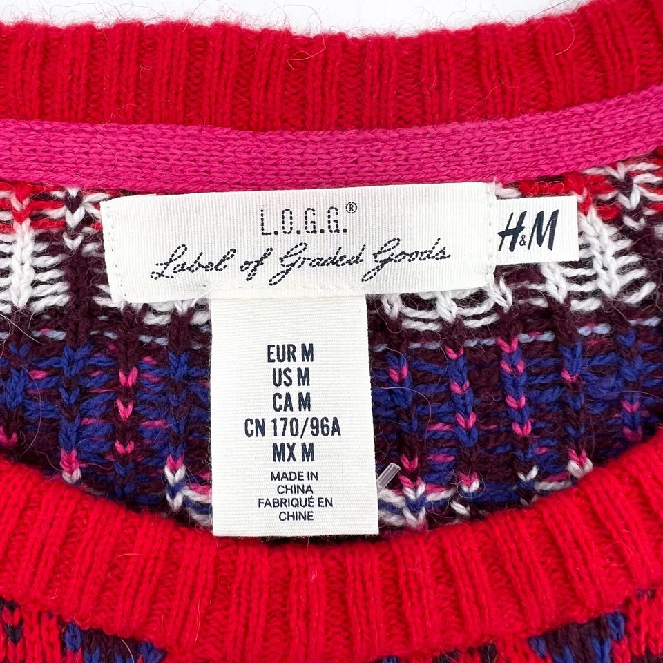 H&M Sweater Womens Medium Red Striped Pullover Christmas Snowflake Long Sleeve - Image 3 of 4