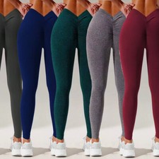 Women's V Back Gym Leggings Scrunch Butt Lifting Low V Cut Workout Yoga Pants
