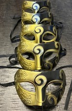 Lot of 5 Gold/Black Eyemask Costume Masquerade Halloween Party, Sz: Adult/Youth