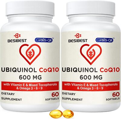 Ubiquinol CoQ10-600mg-Softgel, Active Coq10 60 Count (Pack of 2) 