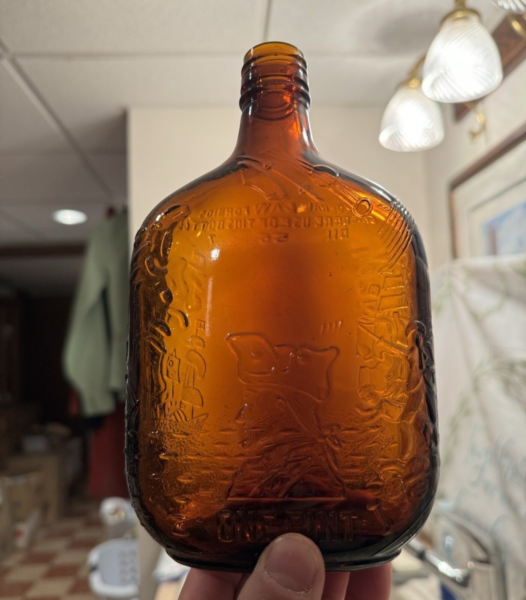 Fancy Old Emb Paul Jones Whiskey Bottle Louisville KY Ships Stars 1937  Amber Pt