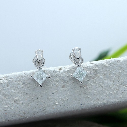 1ct Princess Cut Moissanite Dangle Earrings in 10K White Gold - Picture 6 of 12