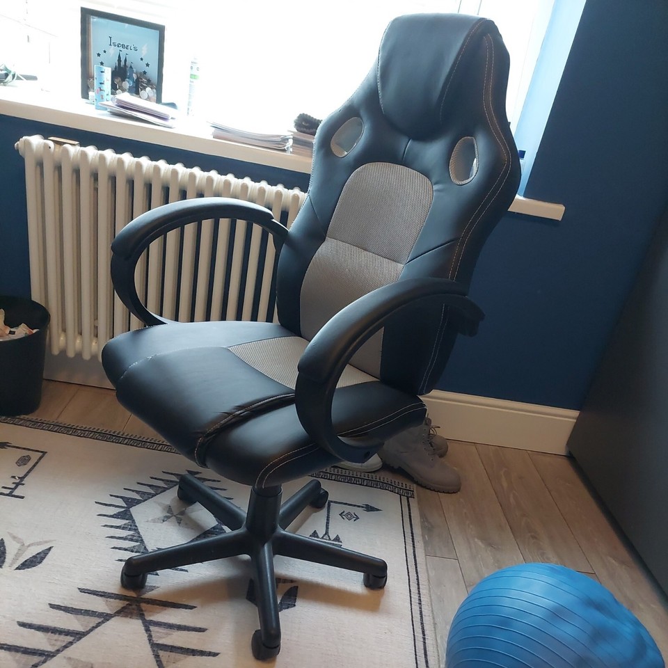 Racing High Back Leather Office Desk Chair Black and grey eBay