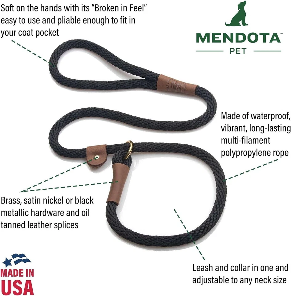 Mendota Dog Leash British Style Slip Lead Black Ice Turquoise 4, 6 Foot - Image 3 of 4