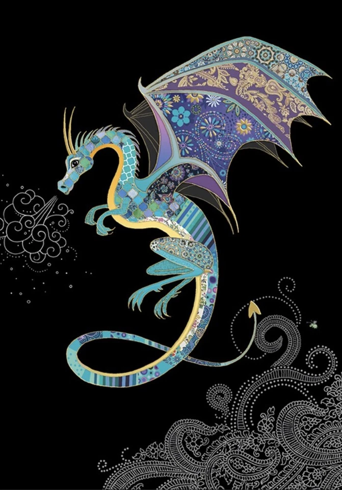 Bug Art ~ Blue Dragon Embossed Jewel Effect Blank Greetings Card Birthday etc