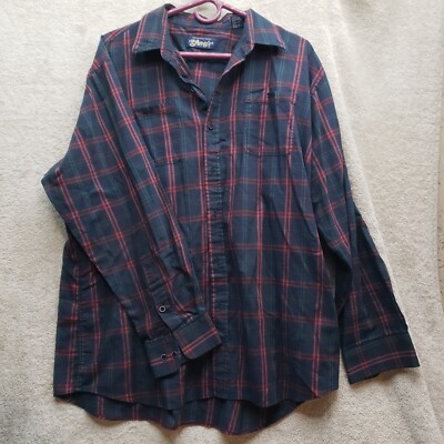 Set of 2 Plaid Long Sleeve Button Down Mens XL Shirts Navy and Red The An-sir