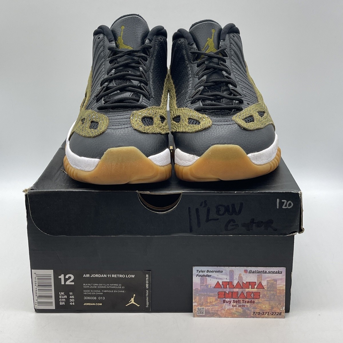 Size 12 - Air Jordan 11 IE Low Croc Green Suede Black Leather