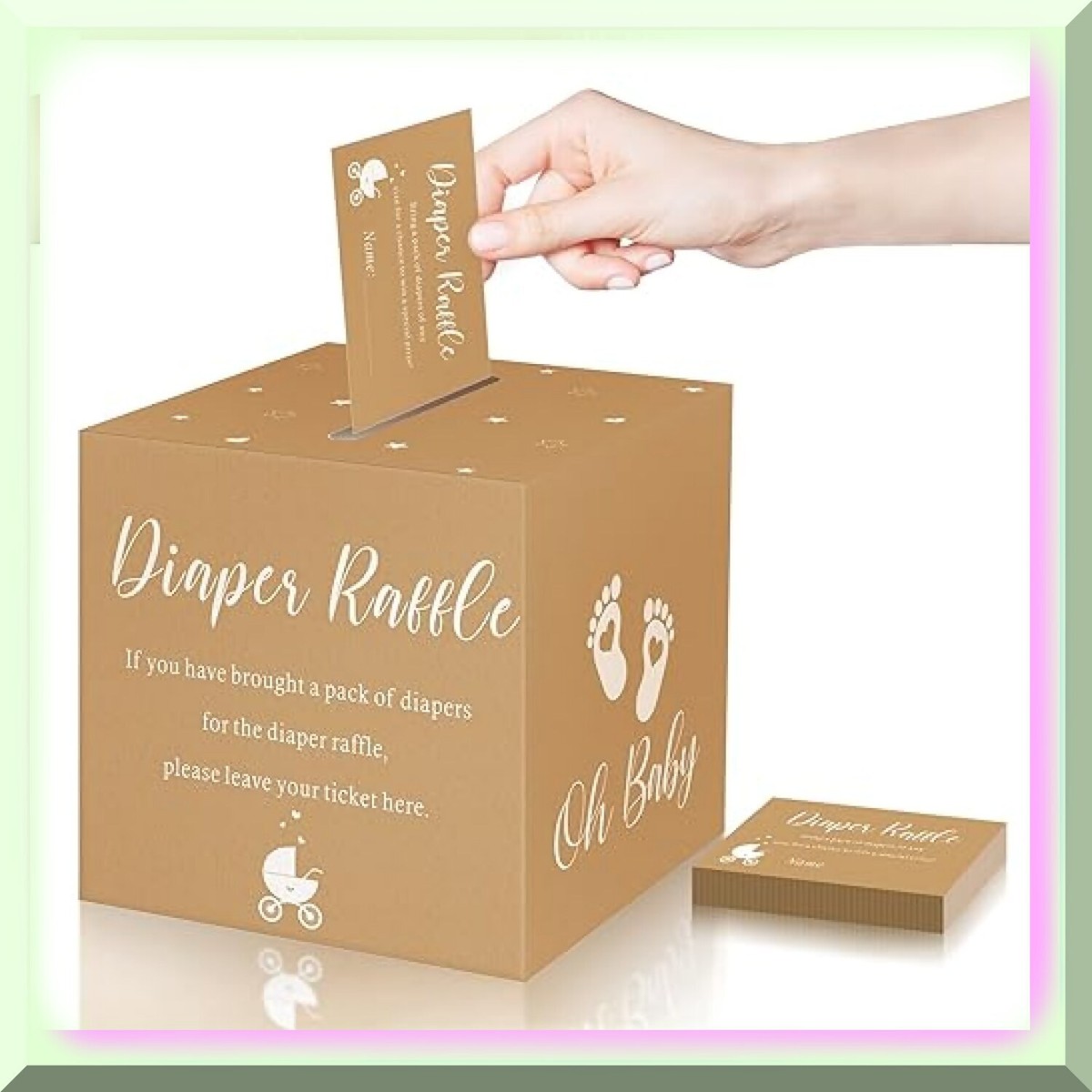 Cactus Diaper Raffle Game Set – Includes Sign & 50 Tickets For Baby Showers, Gender Reveals, Party Games