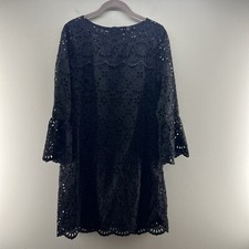 J. Crew Black Eyelet Bell 3/4 Sleeve Mini Shift Dress Womens 6