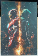 QUADRO STAMPA SU PANNELLO IN LEGNO MDF - IRON MAN VS GREEN ARROW
