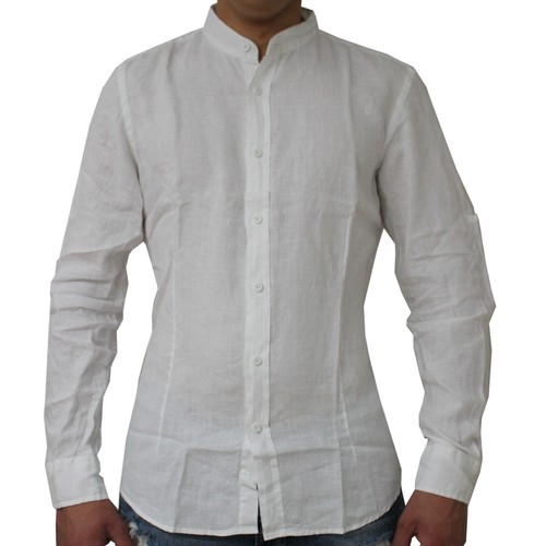 Camicia Lino Manica Lunga Collo Coreana A Pistagna Uomo Slim Fit S M L XL XXL - Foto 5 di 11