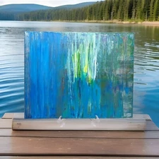 Epic Original Glowing Aqu (See Video) Abstract Acrylic Painting on Canvas 16x20