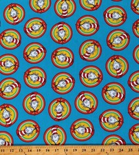 Cotton Dr. Seuss The Cat in the Hat 4 Kids Blue Fabric Print by the Yard D658.59