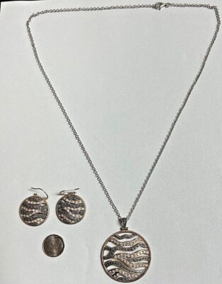 Lavish by TJM Set aus zweifarbigem SS-Markasit + CZ Halskette und Ohrringen [072GRW]