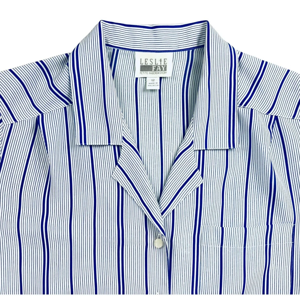 Blusa Top Leslie Fay Petite Haberdashery Abotonada a Rayas Para Mujer 12P Poliéster Foto 4 de 4