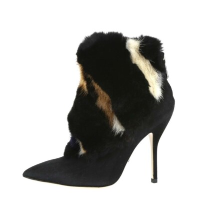 Womens Paul Andrew Bowery Black Suede Rabbit Fur Ankle Boots Shoes Size 36 New!