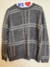 Forever 21 medium womens fuzzy sweater gray checks Large