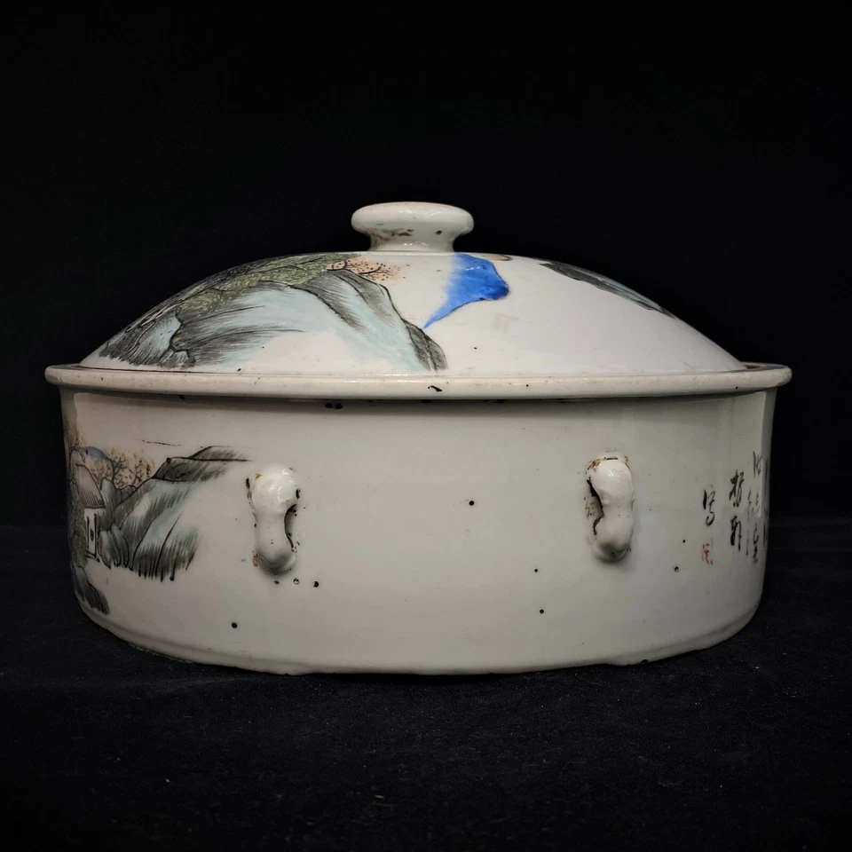 Caixa de porcelana chinesa antiga família rosa com tampa - Imagem 2 de 4