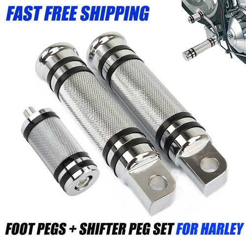 Chrome CNC Knurled Foot Pegs For Harley Touring, Sportster & Softail – Rider & Passenger Set