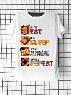 Tee-shirt One Piece Eat Sleep Animé Repeat Mixte et Enfant manga animé japonais - Photo 1/3