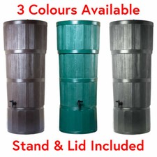 150L Water Butt, Wood-effect Plastic Polytank Rain Storage UK, Green, Oak, Black
