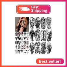 77 Sheets Temporary Tattoos Adult Kid, Angels Wings Skeleton Death Skull Demon D