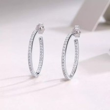 Round Cut Simulated Diamond Pretty Huggie Hoop Earrings In 14k White Gold Plated